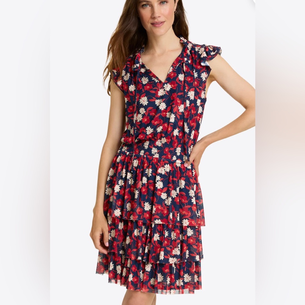Draper James Alana Stretch Mesh Tiered Dress Size Large